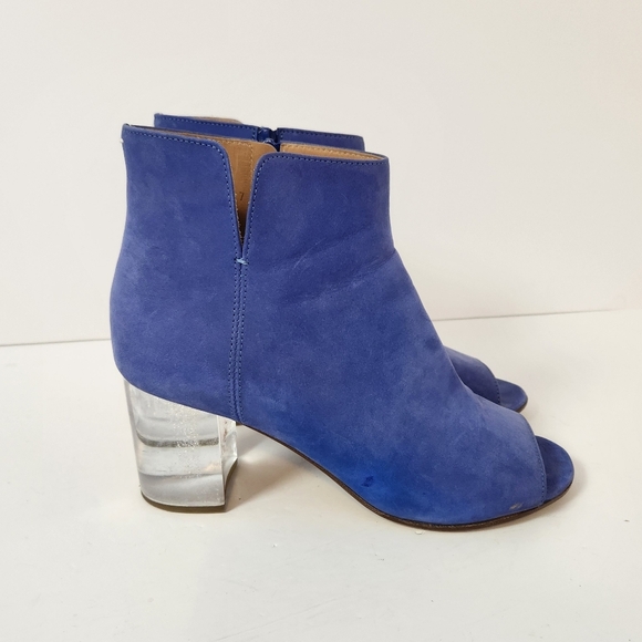 Maison Martin Margiela Blue Suede Leather Clear Heel Booties Boots Shoes 37 7 - Picture 2 of 15